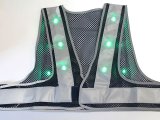 冬用 エアースルー安全ベスト  緑色 LED安全ベスト　紺メッシュｘシルバー反射 着丈40cmショート丈 