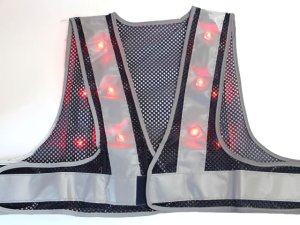 画像1: 冬用 エアースルー安全ベスト  赤色 LED安全ベスト　紺メッシュｘシルバー反射 着丈40cmショート丈 