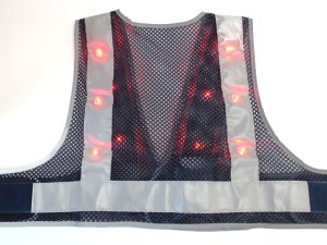 画像2: 冬用 エアースルー安全ベスト  赤色 LED安全ベスト　紺メッシュｘシルバー反射 着丈40cmショート丈 