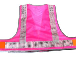 画像2: エアスルー安全ベスト【ショート丈４０cm】　ピンクメッシュｘシルバー反射（女性向き）