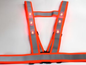 画像2: 赤色LED伸縮式安全ベルト 夜光タスキ・夜光チョッキ  5cm幅   蛍光オレンジ