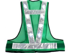 画像3: LED16個点滅　夜光チョッキ 6cm幅　グリーンメッシュｘシルバー反射　白色点滅・点灯（鉄道・高速関連）