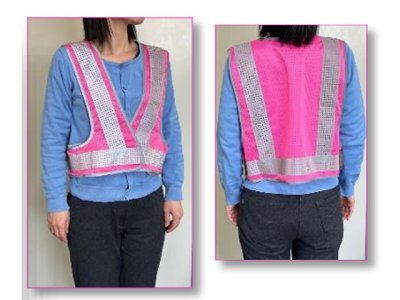 画像3: エアスルー安全ベスト【ショート丈４０cm】　ピンクメッシュｘシルバー反射（女性向き）