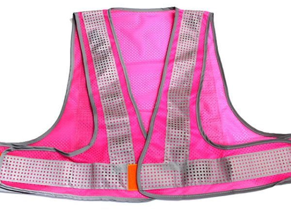 画像1: エアスルー安全ベスト【ショート丈４０cm】　ピンクメッシュｘシルバー反射（女性向き） (1)