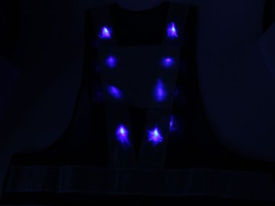 画像1: 青色LED16個点滅　夜光チョッキ 6cm幅　紺メッシュｘシルバー反射　青色点滅（高速関連）
