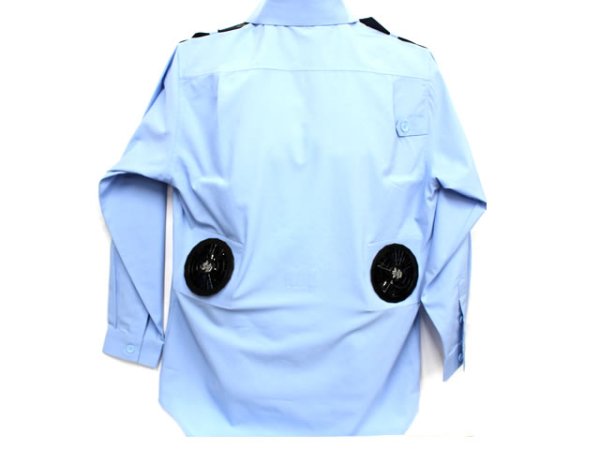 画像2: 夏　警備用 超高耐光長袖空調セキュリティシャツ サックスｘネイビー（服地のみ機械は別売りです） (2)