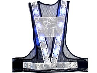 夏用 サマーメッシュ 青色 LED安全ベスト ブルーメッシュｘシルバー反射 台形反射付き - 警備用品・防犯用品 プロショップ 株式会社タンタカ
